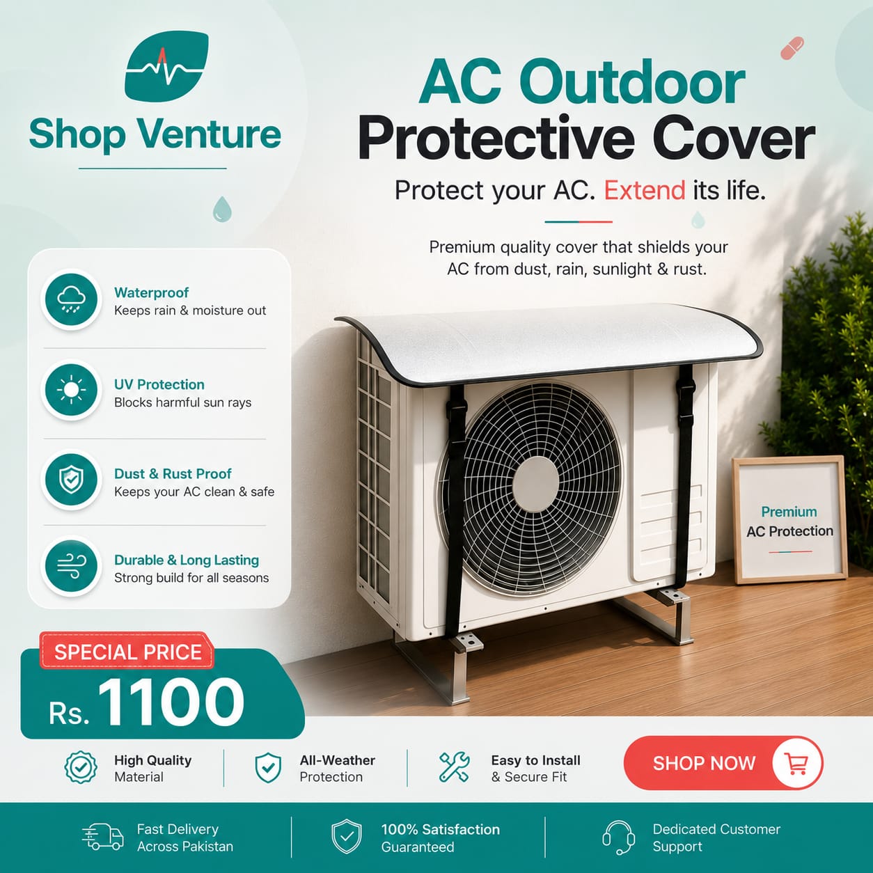 Sun Shade Protector Split AC Outdoor Cover Unit Protection Cover Anti Rust Rain Heat Shield Durable Silver