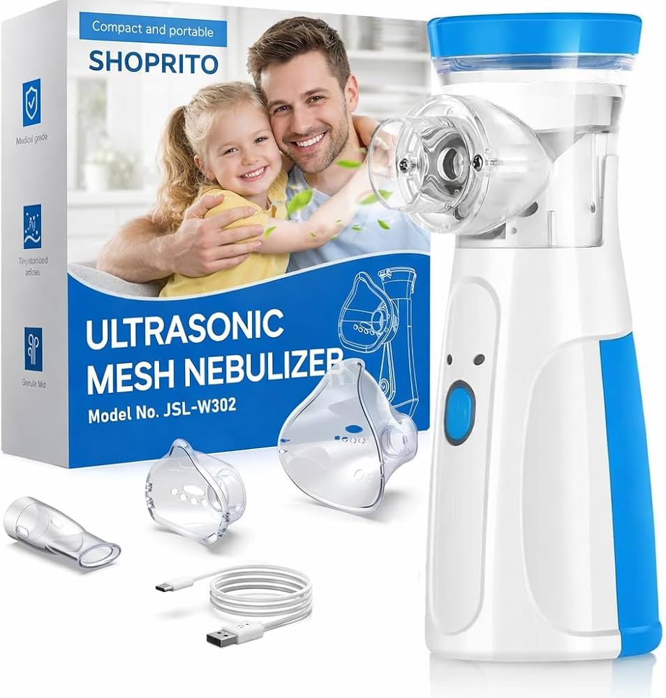 Portable Mesh Nebulizer Machine JSL-W302 with Masks & Mini Inhaler for Kids & Adults