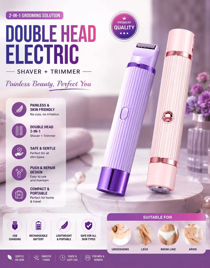 BLAWLESS 2-in-1 Electric Shaver & Trimmer – USB Rechargeable Double Head Hair Remover for Women